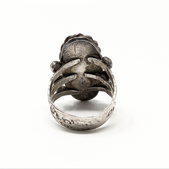 Vintage sterling silver 925 oval green stone rope ring southwest native - Picture 5 of 8